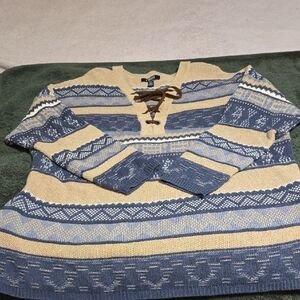Womens Chaps Tan and Blue Knit Sweater